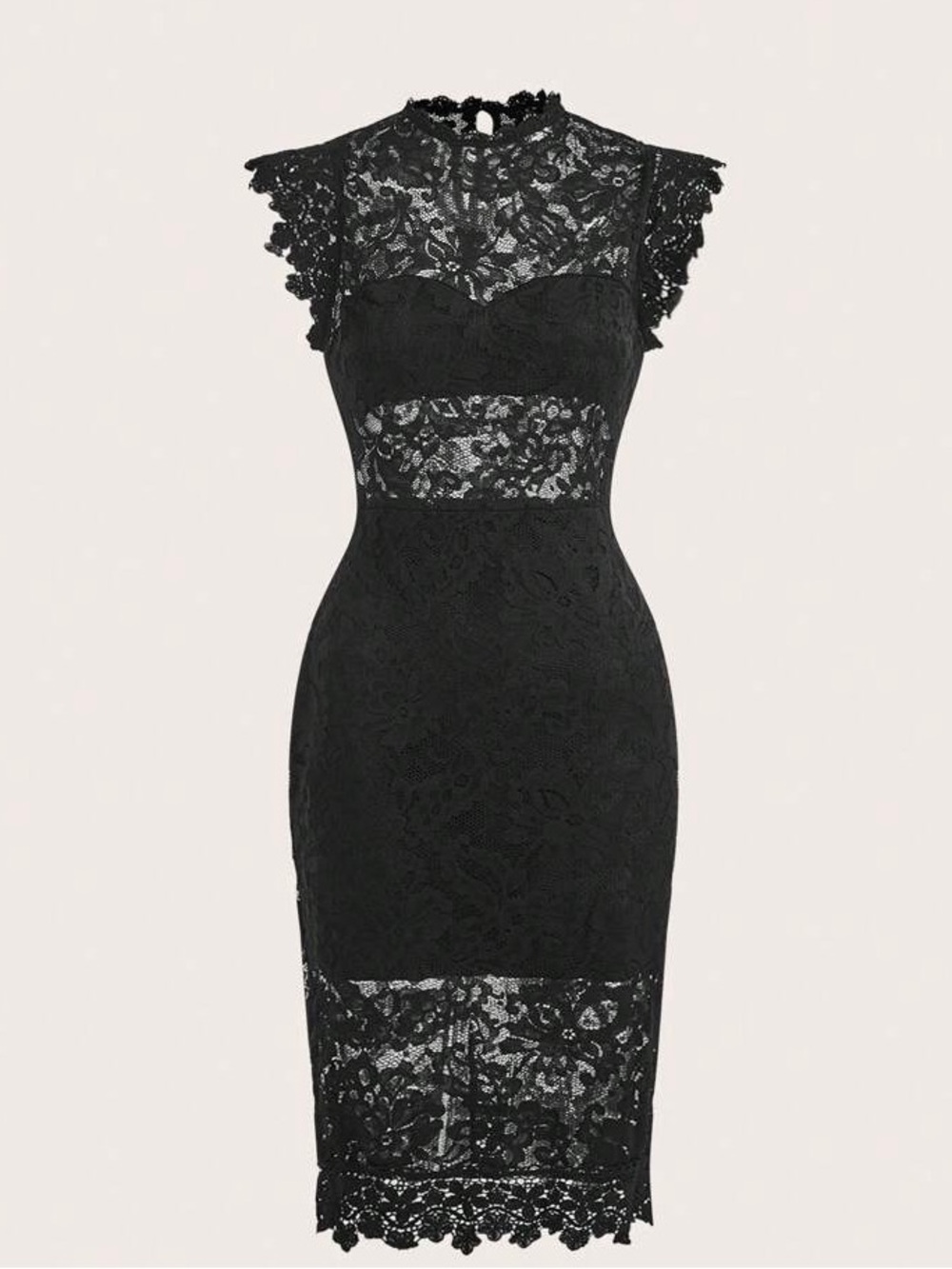 Firerie Ladies' Elegant Black Lace Mini Dress With Hollow Cut-Outs And Waist